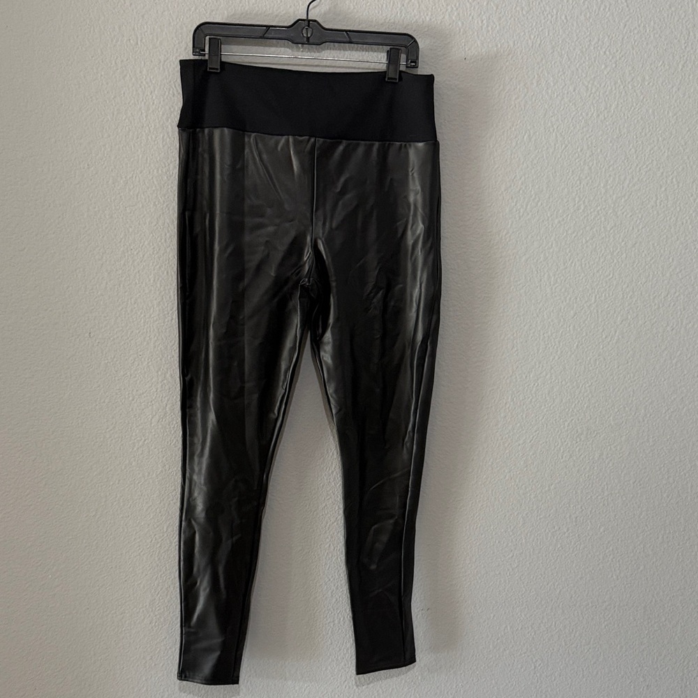 Spanx Stylish Black Faux Leather pleather Leggings tights Sz 1X - Picture 4 of 10